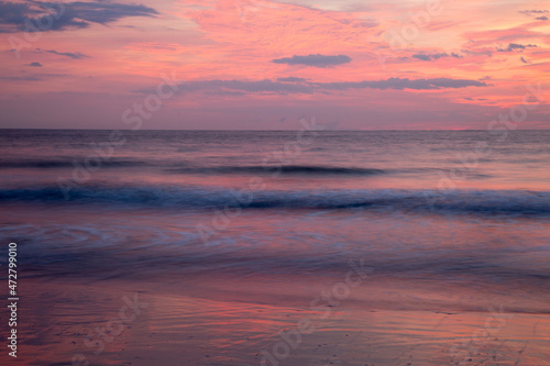 USA, Georgia, Tybee Island. Colorful pink sunrise at Tybee Beach.