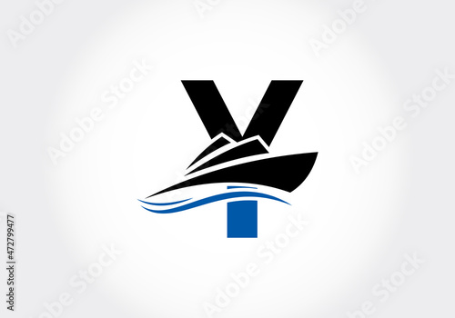 Letter Y with the ship, cruise, or boat logo design template, icon sign symbol ocean waves vector illustration.