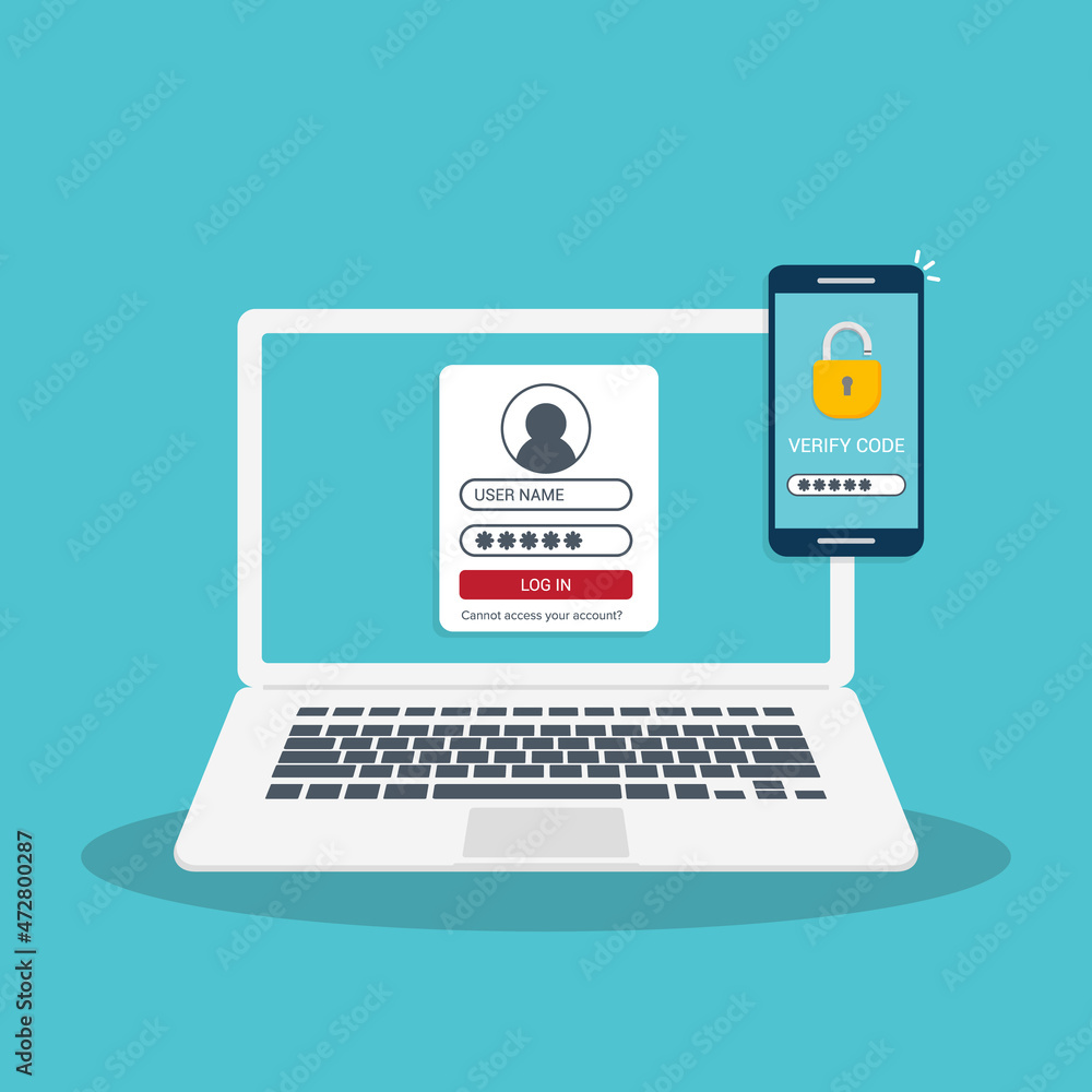 Two Factor Multi-Factor Authentication Security Concept Two Factor Multi-Factor Authentication Security Concept