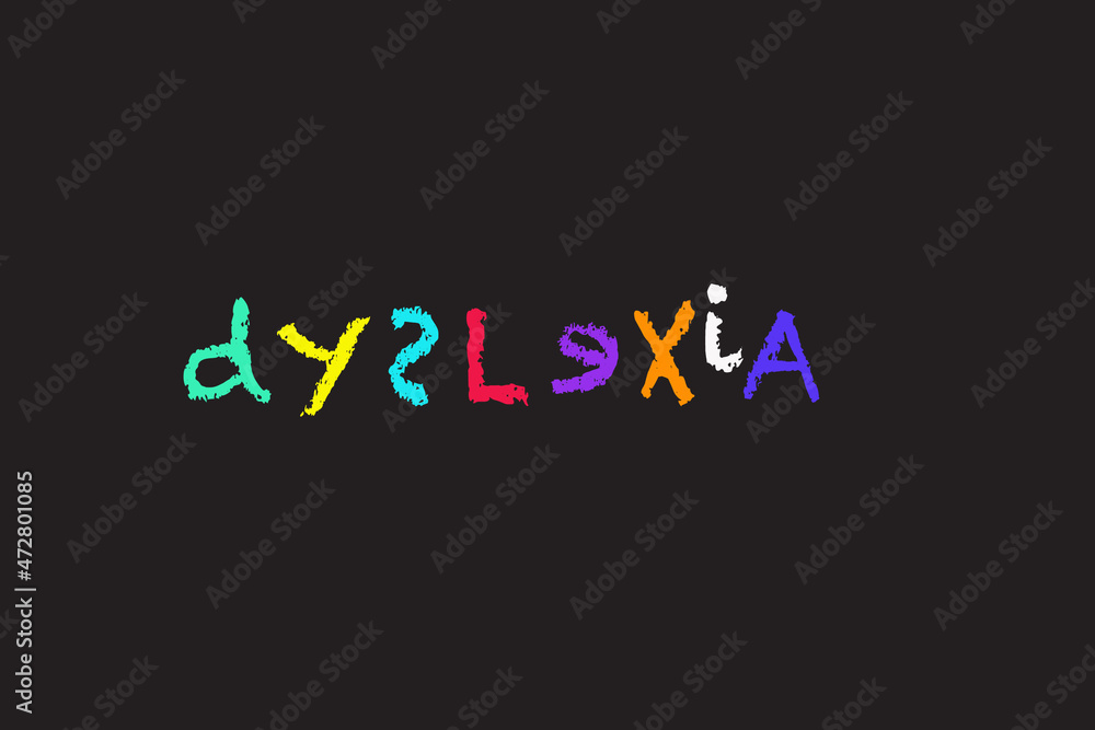 dyslexia spelled in coloured chalk letters on a blackboard - obrazy, fototapety, plakaty 