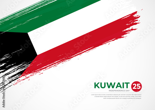 Flag of Kuwait with creative painted brush stroke texture background