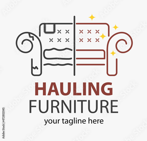 Hauling or restore furniture logo. Fixing furniture vector sign. Leather and Fabric Upholstery emblem.