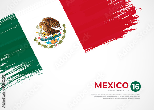Flag of Mexico with creative painted brush stroke texture background
