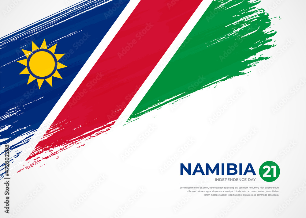 Flag of Namibia with creative painted brush stroke texture background Flag of Namibia with creative painted brush stroke texture background