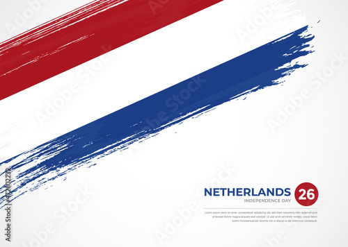 Flag of Netherlands with creative painted brush stroke texture background