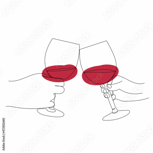 hand with glass sketch line drawing, vector