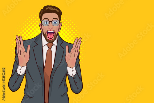 surprised young business man in glasses looking wondering for somthing