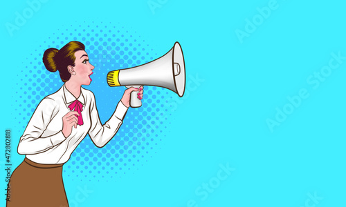 Business woman screaming with megaphone