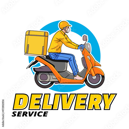 Fast delivery man with motorcycle