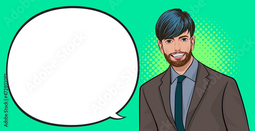 Smiling businessman and speech bubble