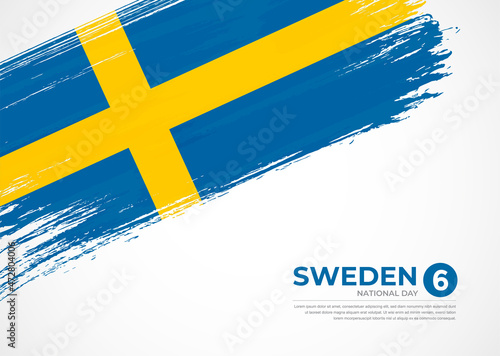Flag of Sweden with creative painted brush stroke texture background