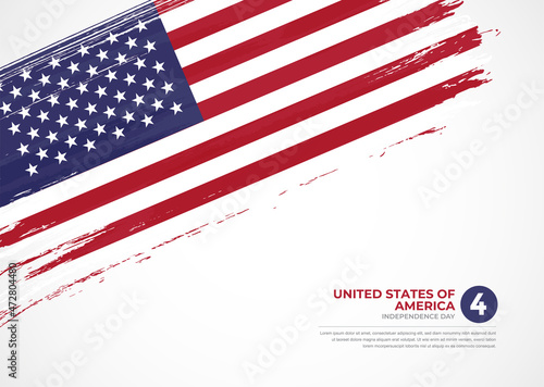 Flag of United States of America with creative painted brush stroke texture background