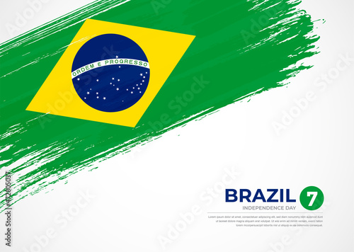Flag of Brazil with creative painted brush stroke texture background