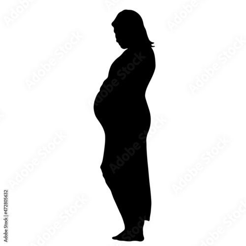 Black silhouette of a pregnant standing woman. Vector.