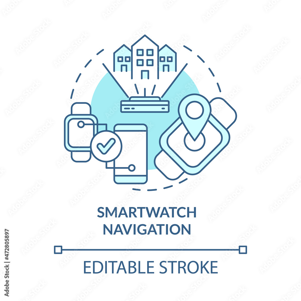 Smartwatch navigation blue concept icon. Devices to control public transport. Personal GPS gadgets abstract idea thin line illustration. Vector isolated outline color drawing. Editable stroke