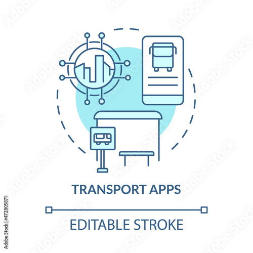 Transport apps blue concept icon. Digital timetable online service. Public transport control software abstract idea thin line illustration. Vector isolated outline color drawing. Editable stroke