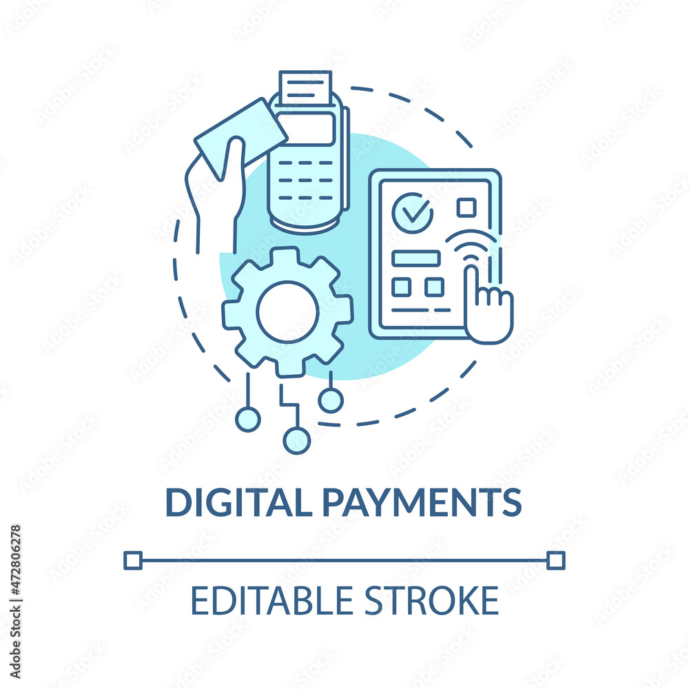 Digital payments blue concept icon. Safe online banking system. Internet shopping and payment abstract idea thin line illustration. Vector isolated outline color drawing. Editable stroke