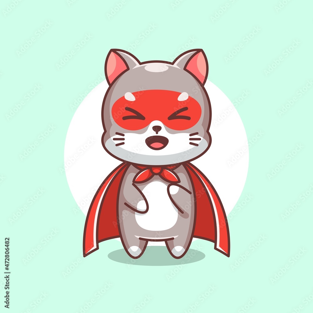 Cute cat superhero cartoon