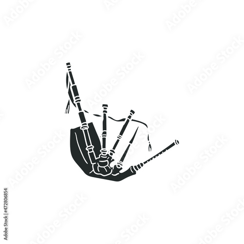Bagpipes Icon Silhouette Illustration. Scotland Culture Vector Graphic Pictogram Symbol Clip Art. Doodle Sketch Black Sign.