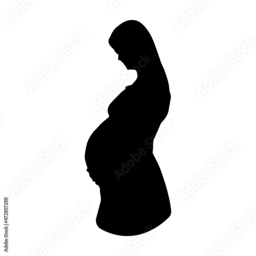 Elegant black shape of a pregnant woman. Vector.