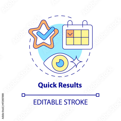 Quick results concept icon. Most effective procedure. Most obvious benefits of laser eye surgery abstract idea thin line illustration. Vector isolated outline color drawing. Editable stroke
