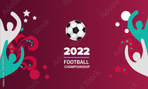 Arabic patterns and the flag of Qatar. Football competition symbol. Burgundy color.