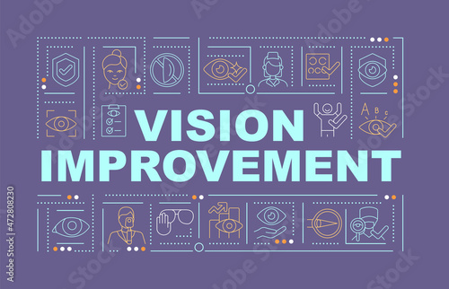 Improve vision word concepts banner. Winnings of laser eye surgery. Infographics with linear icons on blue background. Isolated creative typography. Vector outline violet illustration with text