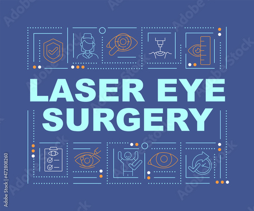Laser surgery word concepts banner. Fast and safe operation. Infographics with linear icons on blue background. Isolated creative typography. Vector outline blue illustration with text