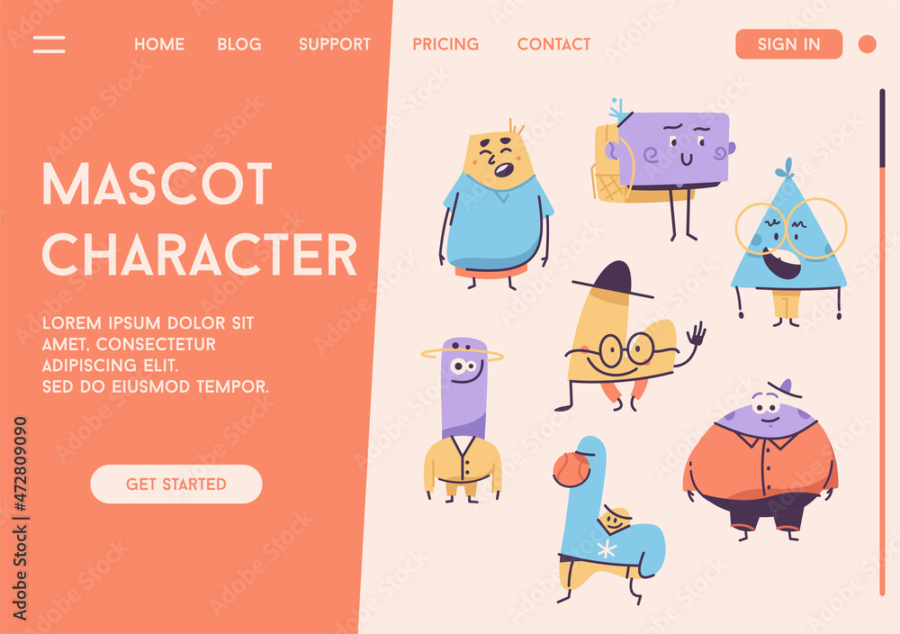 Vector landing page of Mascot Character concept. Vector landing page of Mascot Character concept.