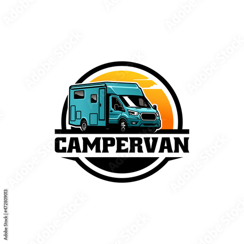 RV - camper van - caravan - motor home illustration logo vector 