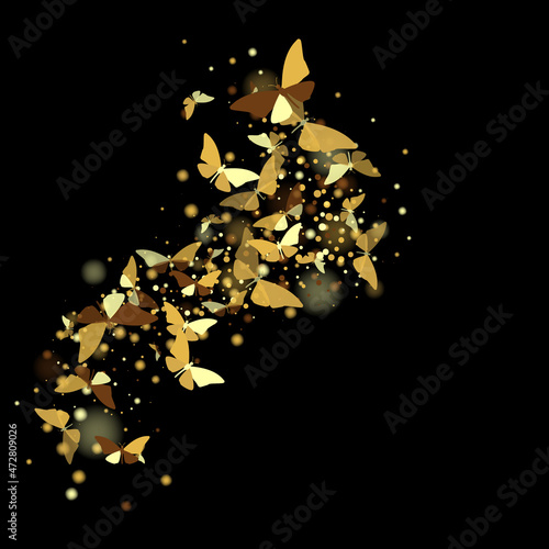 Butterflies soar bokeh golden background vector festive poster design