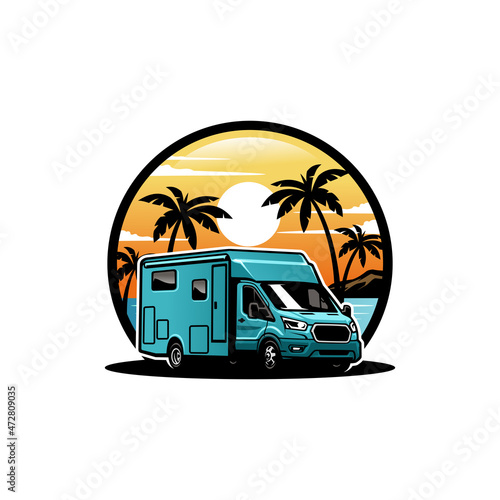 RV - camper van - caravan - motor home illustration logo vector 
