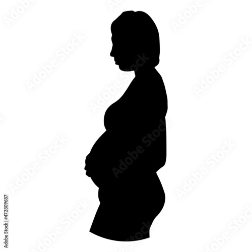 Black contour of a pregnant woman. Vector illustration.