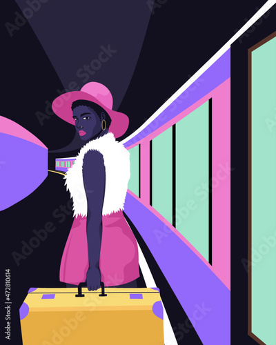 Young woman at train station