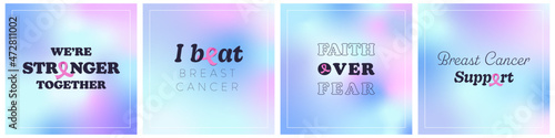 Set of breast cancer awareness graphics with pink ribbon