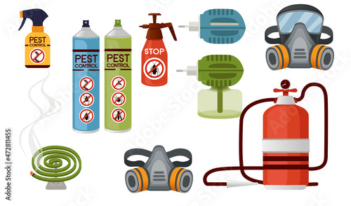 Big set of chemical insecticide pest insect control agents vector illustration on white background