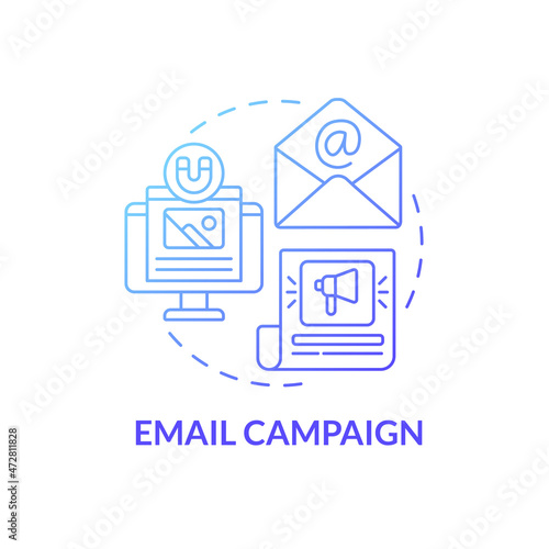 Email campaign blue gradient concept concept icon. Small business promoting. Online clients informing marketing abstract idea thin line illustration. Vector isolated outline color drawing