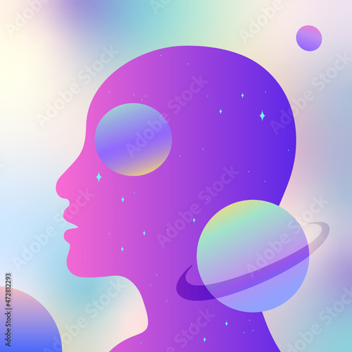 Double exposure silhouette of a person with astrology concept