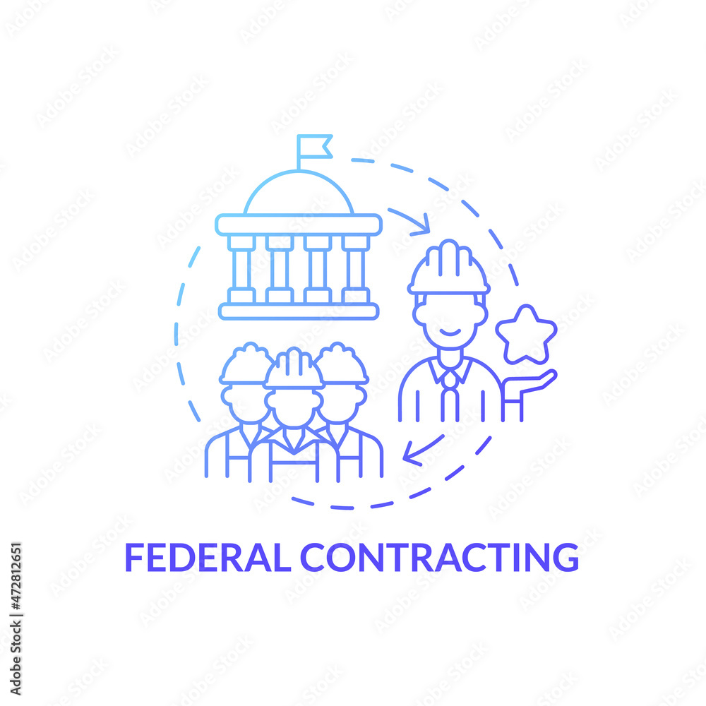 Federal contracting program concept icon. Startup launch support. Small business and government partnership abstract idea thin line illustration. Vector isolated outline color drawing