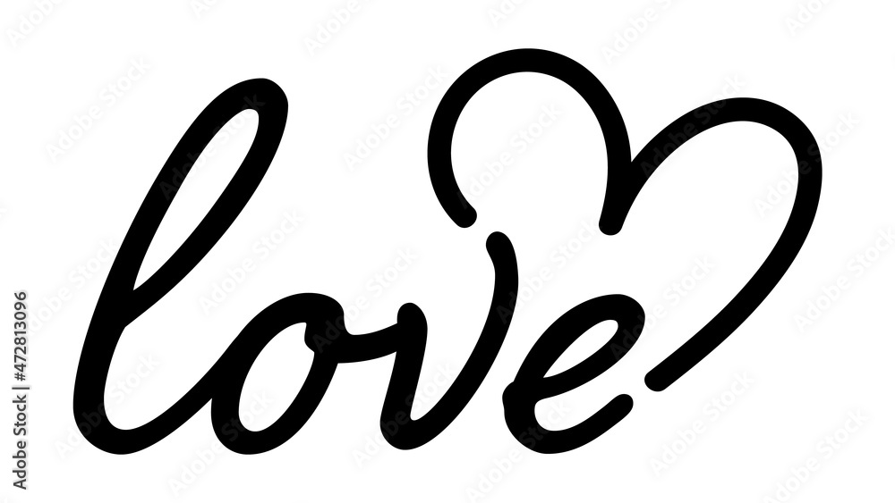 Love Lettering in Handwritten Cursive Style with Love Heart Drawing. 'Love' Typography Vector Design in Hand-Drawn Font. Love Lettering in Handwritten Cursive Style with Love Heart Drawing. 'Love' Typography Vector Design in Hand-Drawn Font.