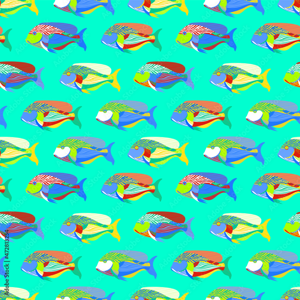 Obraz premium Bright seamless pattern with the image of exotic fish. Design for fabric and wallpaper decoration.