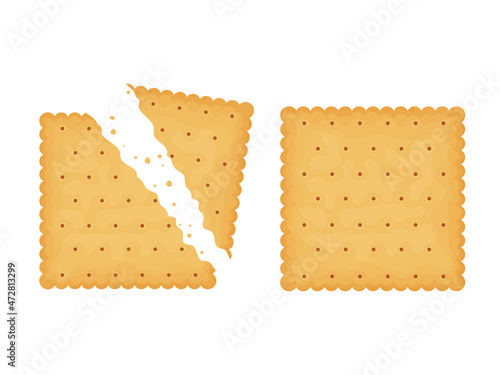 Square crackers. Two crackers. Illustration of food, snacks. Healthy snack.