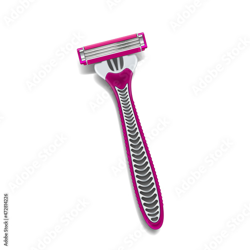 Razor blade shave female vector. Hair trimmer. Female hygiene. Personal pink razor cutter. 3d realistic illustration photo