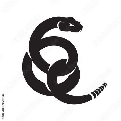 Black rattlesnake silhouette vector flat Minimal design Illustration deadly venomous snakes logo icon