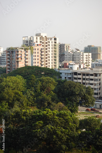 high angle view of dhaka city residential and financial buildings at sunny day 