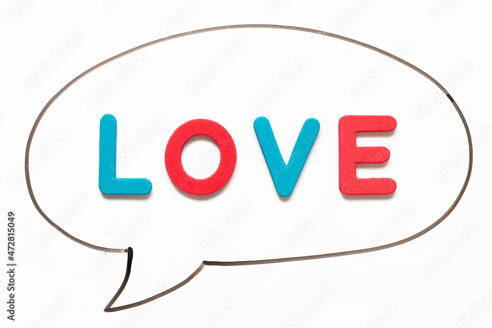 Alphabet letter with word love in black line hand drawing as bubble speech on white board background Alphabet letter with word love in black line hand drawing as bubble speech on white board background