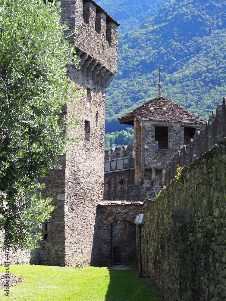 Fototapeta premium Scenic Montebello castle, Bellinzona city in Switzerland - vertical