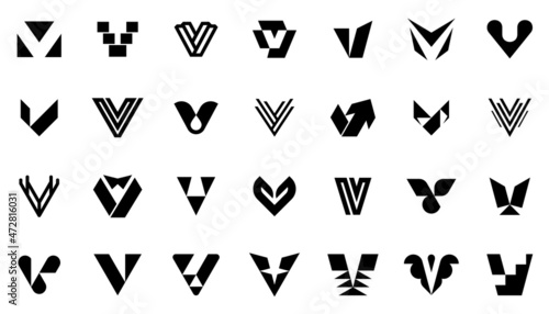 Abstract logos collection with letter V. Geometric abstract logos. Icon design 