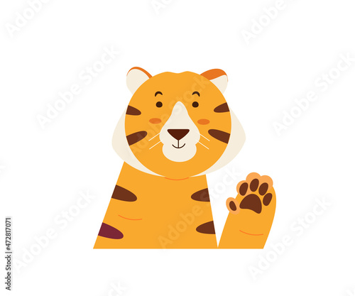 Tiger waving his paw saying hello. The symbol of the year 2022 is the Chinese horoscope. Vector illustration photo