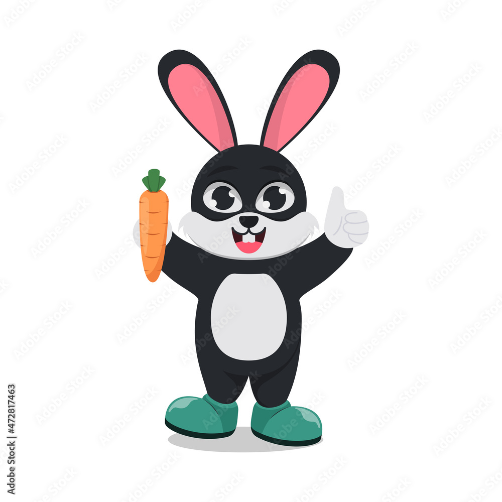 Cute bunny holding carrot with thumbs up